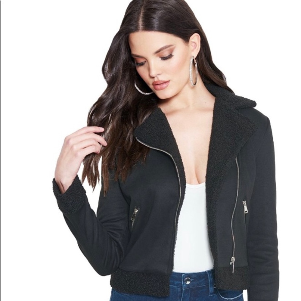 Bebe Faux Suede Sherpa Jacket Size SM